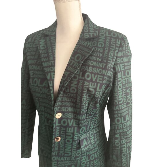 LOLA CASADEMUNT Green Black Logo Blazer Jacket Size Large - Picture 2 of 10
